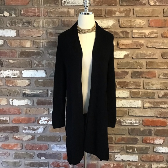 EILEEN FISHER Women's Black Organic Cotton Open Front Long Cardigan Sweater M - Picture 1 of 5